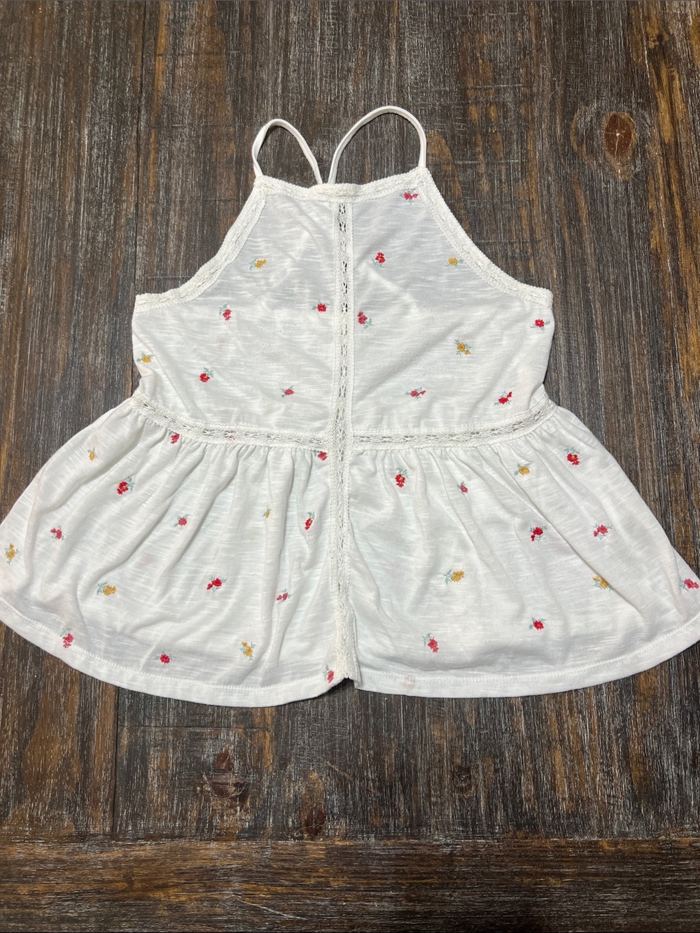 White Tank with Red and Yellow Floral Embroidery